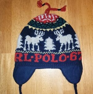 VINTAGE Collectible Polo Ralph Lauren Wool Flap Ear Knit Hat Moose Design